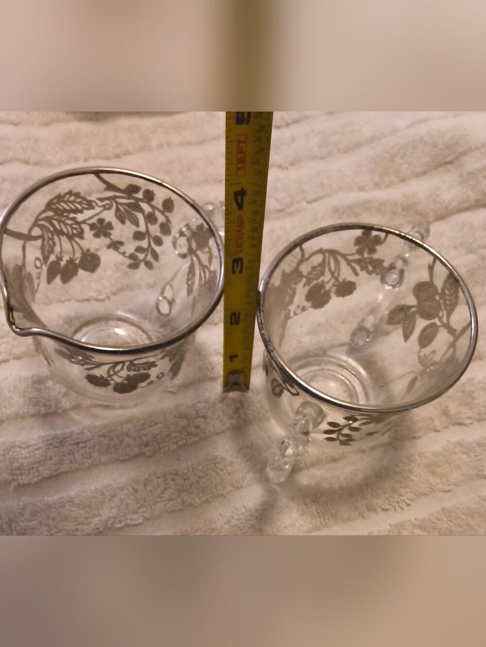 Vintage Silver Overlay Glass Creamer and Sugar Set